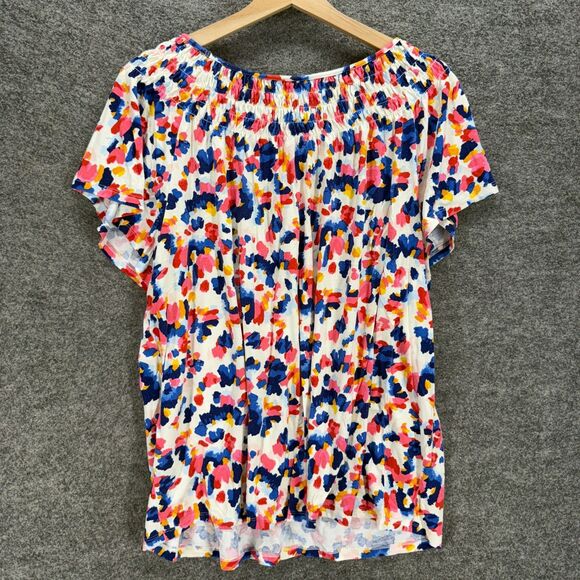 Style & Co. Blouse Women XL White Colorblock Short Sleeve Round Neck Rayon - Picture 2 of 7